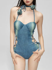 Cowboy waist strap hot spring vacation jumpsuit for women