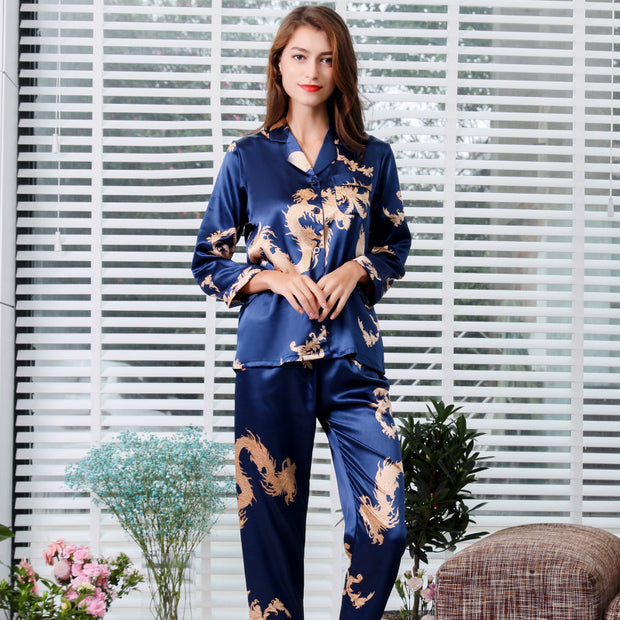Simulated silk couple sleepwear new long sleeved