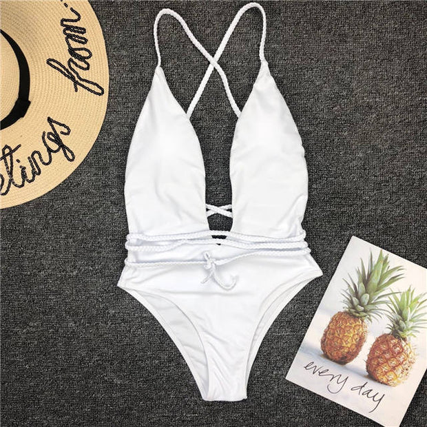 Sexy Deep V One Piece Swimsuit Monokini Bundle