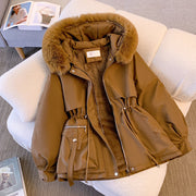 Thin down cotton jacket with fashionable and thick fur
