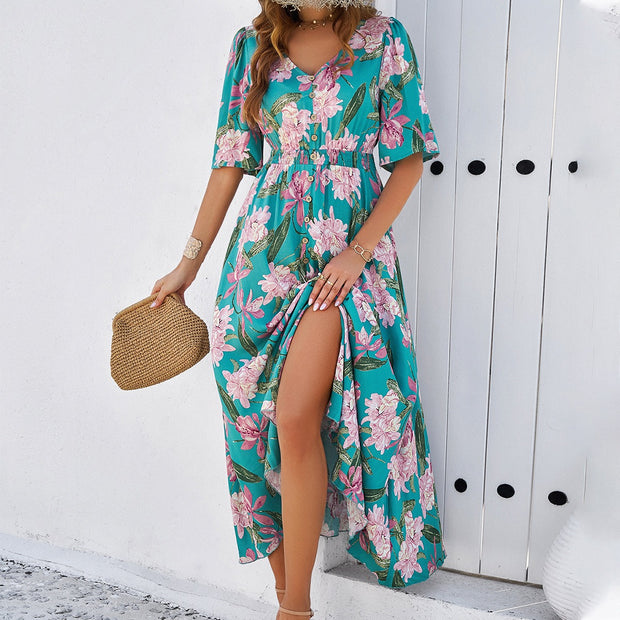 Women's Spring/Summer Vacation Casual Printed Split Dress