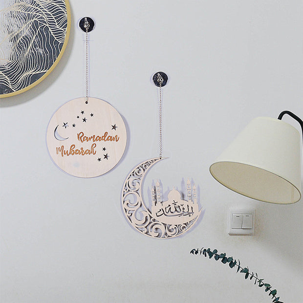 Ramadan Circle Moon Wood Piece Wall Decor
