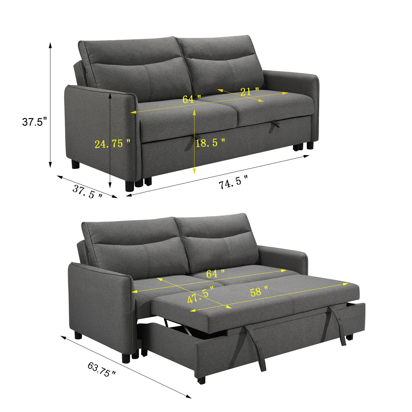 Convertible Sleeper Sofa Bed Modern Fabric