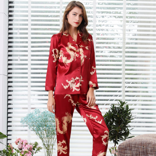 Simulated silk couple sleepwear new long sleeved