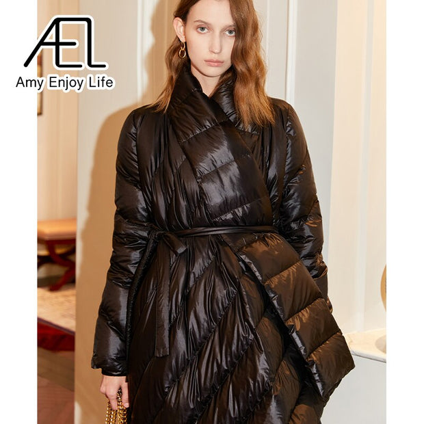 Belt Down Jacket Women Winter