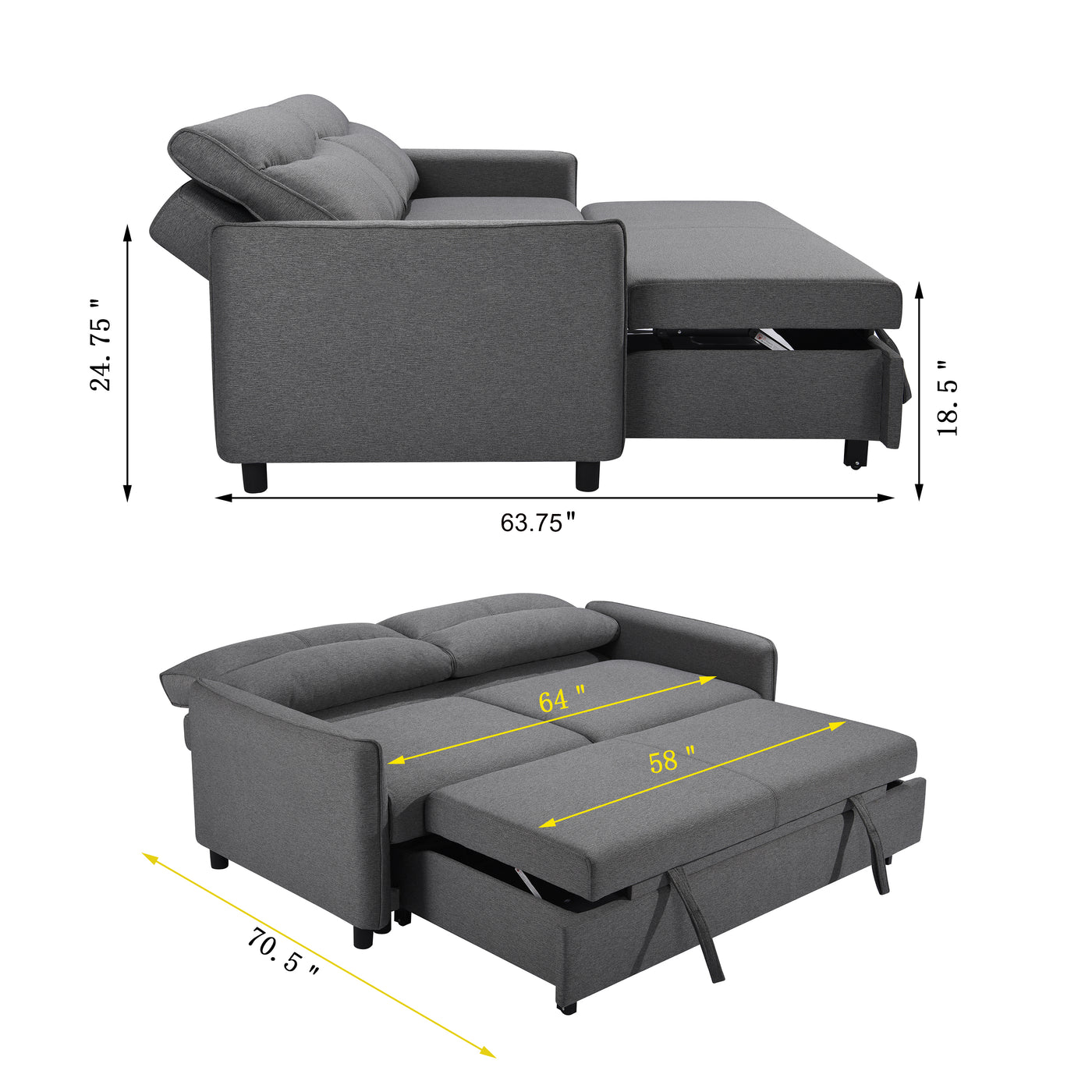 Convertible Sleeper Sofa Bed Modern Fabric