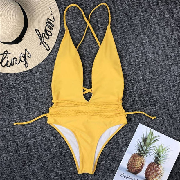 Sexy Deep V One Piece Swimsuit Monokini Bundle