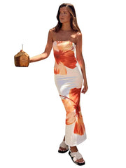 Leisure vacation strapless off shoulder slim fitting