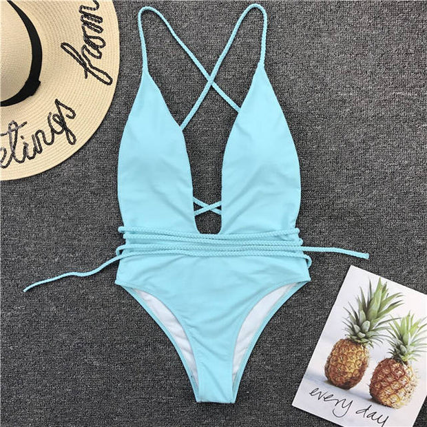 Sexy Deep V One Piece Swimsuit Monokini Bundle