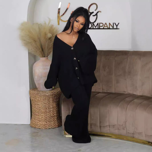 Solid color V-neck breasted cardigan