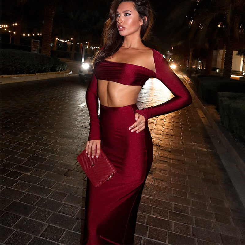 European and American long sleeved long skirt set,