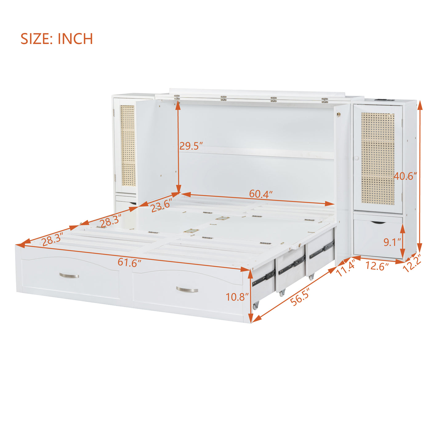 Large Murphy bed wall mounted bed with drawers
