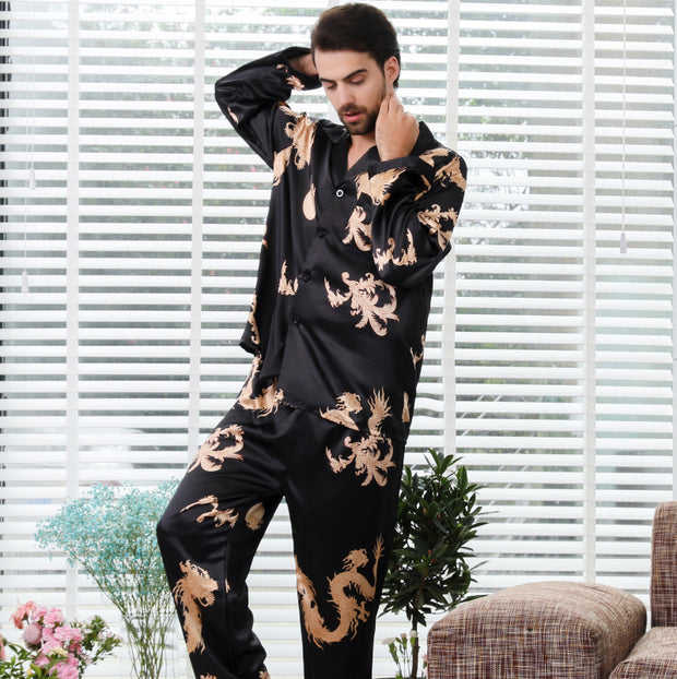 Simulated silk couple sleepwear new long sleeved
