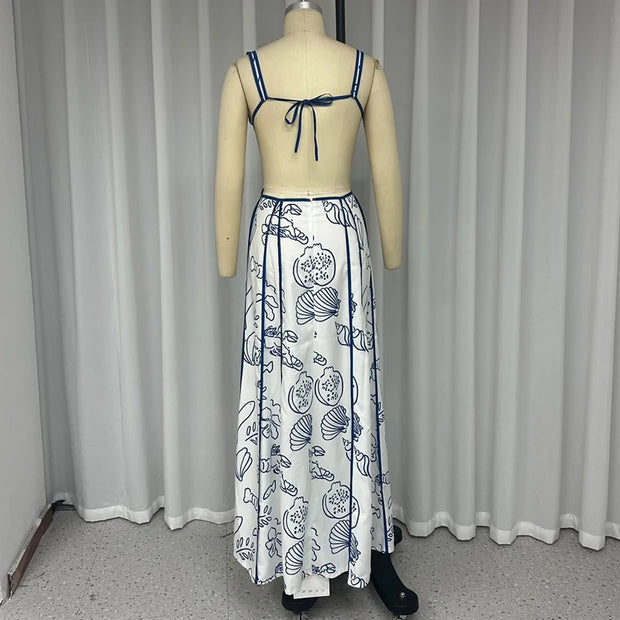 Summer leisure vacation hollowed out print dress