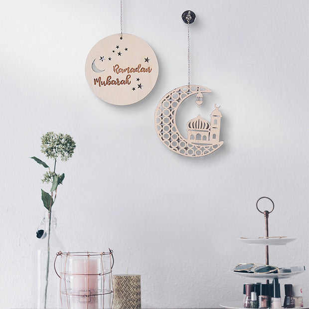 Ramadan Circle Moon Wood Piece Wall Decor