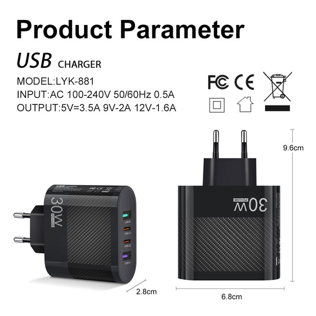 Mobile Phone Charger Multi Interface Travel Charging Head