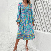Leisure vacation printed long sleeved dress