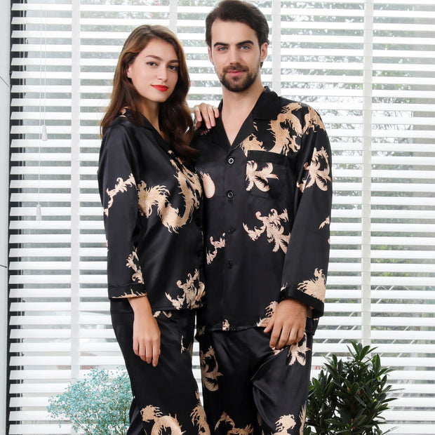 Simulated silk couple sleepwear new long sleeved