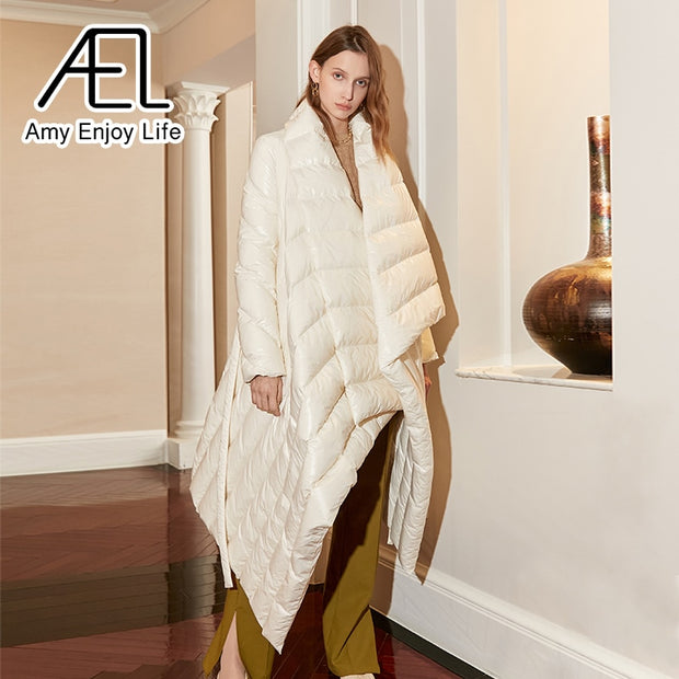 Belt Down Jacket Women Winter