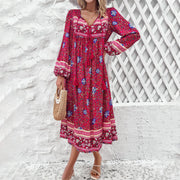 Leisure vacation printed long sleeved dress