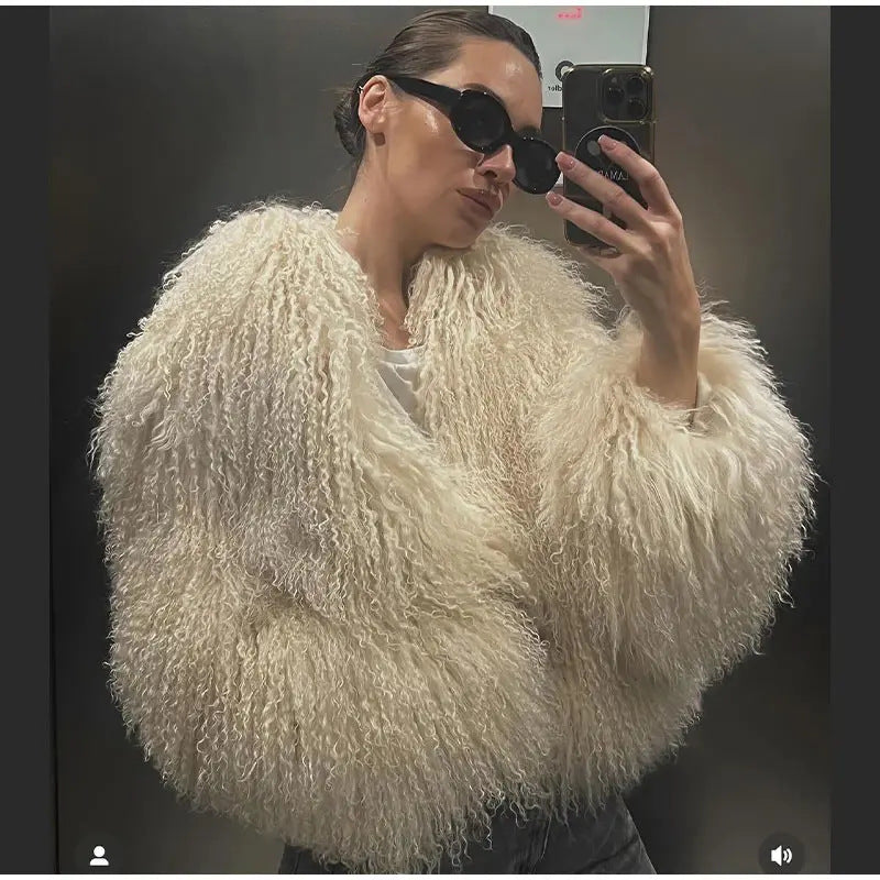 Personalized street elegant faux fur warm jacket