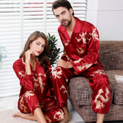 Simulated silk couple sleepwear new long sleeved