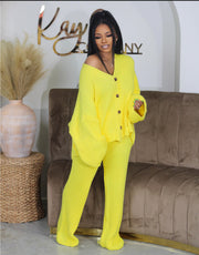 Solid color V-neck breasted cardigan