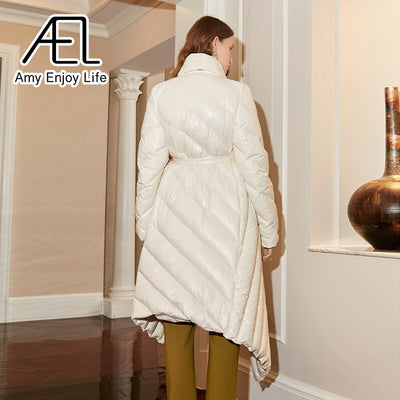 Belt Down Jacket Women Winter
