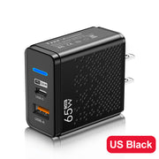 Blue LED USB+PD Type-C mobile phone charger with multiple ports