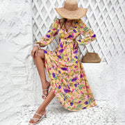 Vacation casual contrasting printed V-neck dress