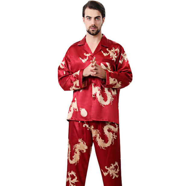 Simulated silk couple sleepwear new long sleeved