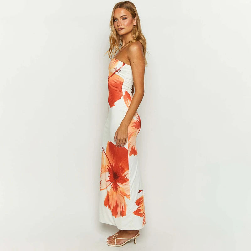Leisure vacation strapless off shoulder slim fitting