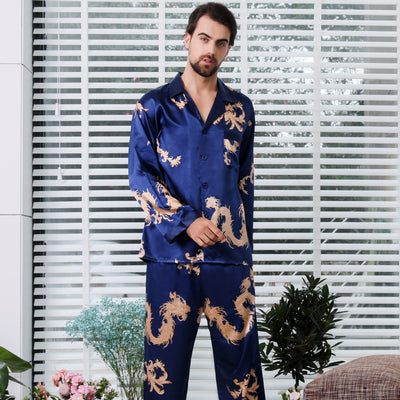Simulated silk couple sleepwear new long sleeved