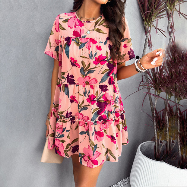Leisure vacation printed short sleeved dress