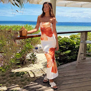 Leisure vacation strapless off shoulder slim fitting