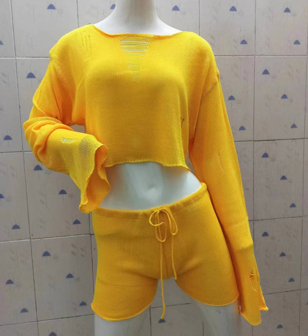 Beach vacation sunscreen short top and shorts set