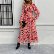 Vacation casual contrasting printed V-neck dress