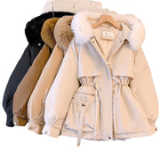 Thin down cotton jacket with fashionable and thick fur