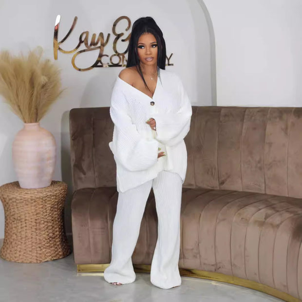 Solid color V-neck breasted cardigan