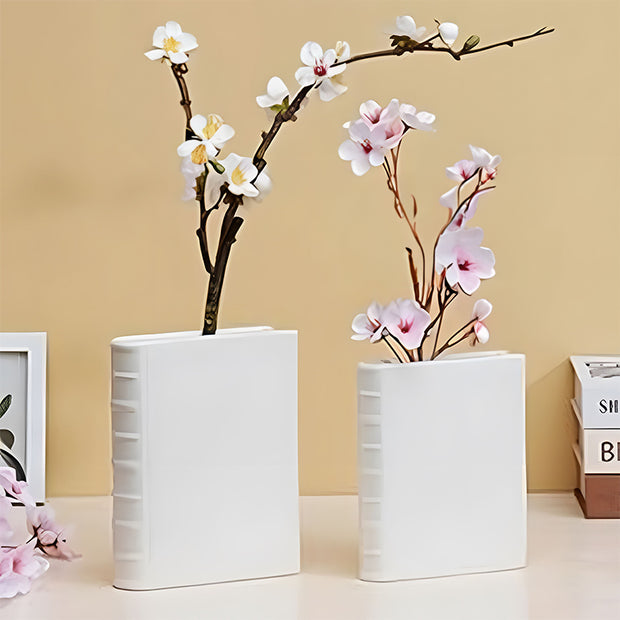 Book Vase - Ceramic, Cute & for Home Decor, with Flower
