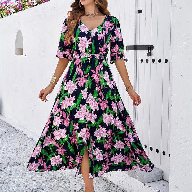 Women's Spring/Summer Vacation Casual Printed Split Dress