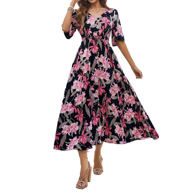 Women's Spring/Summer Vacation Casual Printed Split Dress