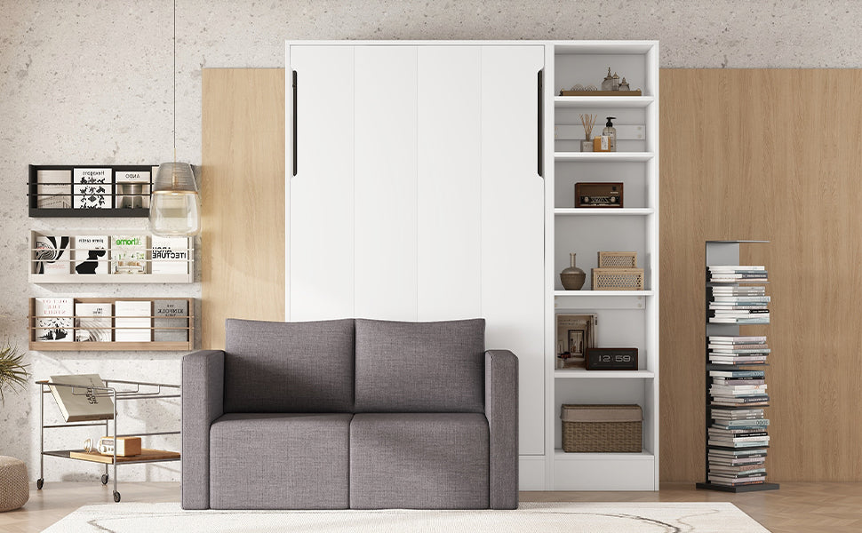 Twin Size Murphy Bed Wall Bed with Sofa,with Shelves