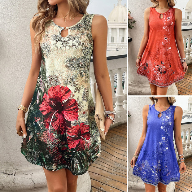 Women's casual summer vacation sleeveless printed dress