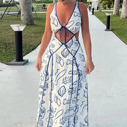 Summer leisure vacation hollowed out print dress