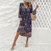 Leisure vacation printed long sleeved dress