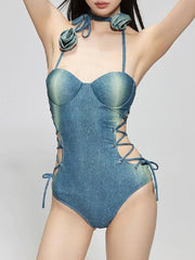 Cowboy waist strap hot spring vacation jumpsuit for women