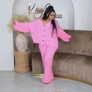 Solid color V-neck breasted cardigan