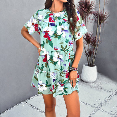 Leisure vacation printed short sleeved dress