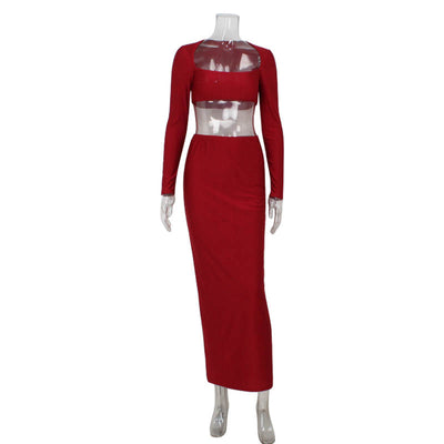 European and American long sleeved long skirt set,